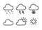 Set of black isolated outline icons of weather on white background. Line icons of meteorological symbols. Flat design. Sun, snow,