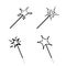 Set of black magic wands with stars icon vector, magic stick logo, fairy tale sign, miracle symbol