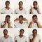 Set of black man`s portraits with different emotions