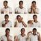 Set of black man`s portraits with different emotions