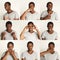 Set of black man`s portraits with different emotions