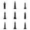 Set of black minimalism silhouette lighthouses