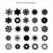 set of black ornaments on white background, geometric patterns, snowflakes