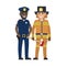 Set of Black Policeman and Firefighter with Ax