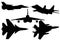 Set of black silhouette of a combat army fighter on a white background. Vector illustration