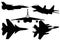 Set of black silhouette of a combat army fighter on a white background. Vector illustration