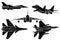 Set of black silhouette of a combat army fighter on a white background. Vector illustration