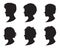 Set of black silhouette girl head with different hairstyle.