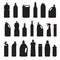 Set of black silhouette illustration bottles, cans, container