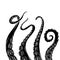 Set of black silhouette sketches octopus tentacles. Creepy limbs of marine inhabitants. Vector object