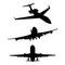 Set of black silhouette three airplanes