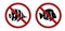 Set of black silhouette of tropical fish in the prohibition sign. Fishing ban. Danger of allergies. Vector icon