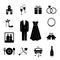 Set of black silhouette wedding icons