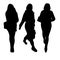 Set of black silhouettes of a beautiful slender woman in motion. Three stylish shadows