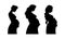 Set of black silhouettes of different pregnant women side view. Outline of a mommy expecting the birth of a baby, vector