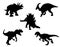 Set of black silhouettes of dinosaurs isolated on white. Stegosaurus, Alosaurus, Raptor, Triceratops, Hadrosaurus