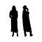 Set of black silhouettes of girls in trench coats for printing on T-shirts, mugs, bags, decor and design. Vector