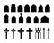 Set of black silhouettes of headstones, fences, crosses. Spooky horror design decoration for Halloween party. Spooky background