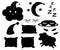 Set of black silhouettes objects for sleep cap for dream pillow different colors lamb cloud moon bandage for eyes on white backgro