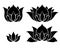 Set of black silhouettes of stylized lotuses. Water lily logos for yoga and sports centers. Simple flower icons for spa and beauty