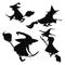 Set of black silhouettes of witches flying on a broomstick. A collection of silhouettes for Halloween. Mystical