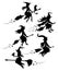 A set of black silhouettes of witches flying on a broomstick. A collection of silhouettes for Halloween. Mystical