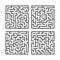 Set of black square mazes. Game for kids. Puzzle for children. One entrances, one exit. Labyrinth conundrum. Flat vector