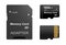 Set of black standard 1024 gb digital sd memory cards front and back with gold contact with adapter for sd card on a white backgro