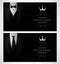 Set of Black tuxedo business card templates with men`s suits and place for text