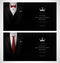 Set of black tuxedo business card templates with men`s suits and red tie