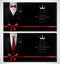 Set of black tuxedo business card templates with men`s suits and red tie