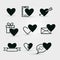 Set of black Valentines icons on white background.