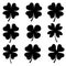 Set of black vector four leaf clover silhouettes