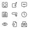 Set of black vector icon, isolated on white background, on theme Loading, editing documents and files for verification. Submit