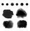 Set of black water paint backgrounds, drops. Watercolor blot stains, spots collection. Hand painted liquid splash