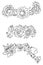 Set of black and white contour drawing of flower wreaths