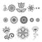 Set of black and white decorative flowers. Vegetable elements icons. Icons, symbols for decoration in oriental style.