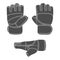 Set of black and white illustration with the image of sports, training gloves. Isolated vector objects .
