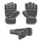 Set of black and white illustration with the image of sports, training gloves. Isolated vector objects.