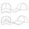 Set of black and white illustrations with a baseball cap. Isolated vector objects.