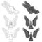 Set of black and white illustrations of boots with wings. Isolated vector objects.