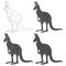 Set of black and white illustrations of kangaroo. Isolated vector objects.
