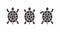 Set of black and white illustrations of a turtle on a white background.