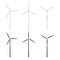 Set of black and white illustrations with a wind turbine, windmill. Isolated vector objects.