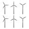 Set of black and white illustrations with a wind turbine, windmill. Isolated vector objects.