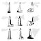 Set of black and white lighthouse icons.