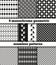 Set of black-white monochrome geometric seamless patterns