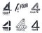 Set of black and white number four logo templates