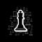 Set of black and white outline chess pieces in cloud on dark background eps10