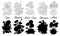 Set of black and white outline flowers - Rose, Camomile, Gerber, Daisy, Balsamine, Allium